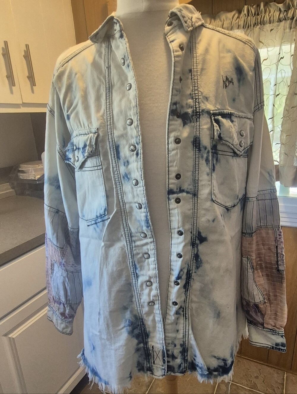 We The Free Lightwash Denim Jacket with Purple Floral Sleeves - Picture 9 of 9